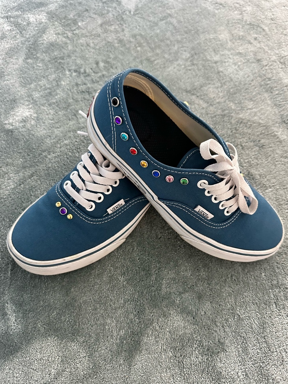 Vans Blue Low-Top Sneakers with Multicolor Studs Customized